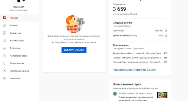 A culinary YouTube channel is for sale, with an active audience