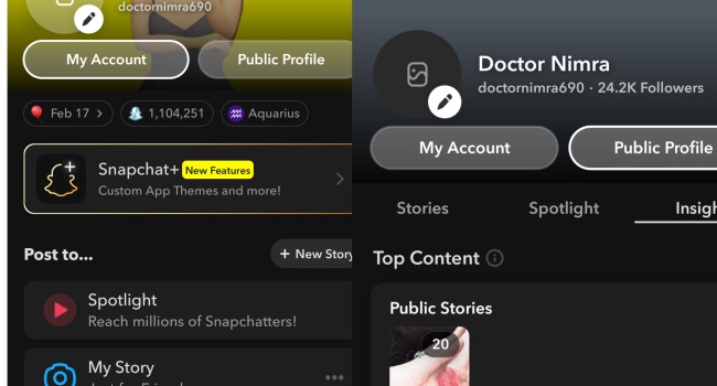 Snapchat account with 1M snapscore and 33K follower